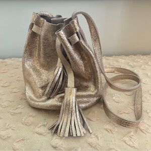 7 Chi Bucket Bag with Tassel and Crossbody Strap Gold OS